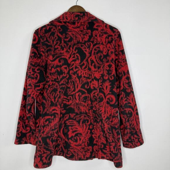 Susan Graver Weekend Rose Jacket Womens Large Red Black Fleece Snap Button - Picture 5 of 7
